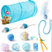 mallmall6 10pcs cat toy set interactive cat toys pack feather teaser wand cat springs mice crinkle balls pink