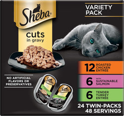 Sheba perfect portions wet cat food cuts in gravy, roasted chicken entree, 2.6 oz twin-pack trays (24 count, 48 servings)