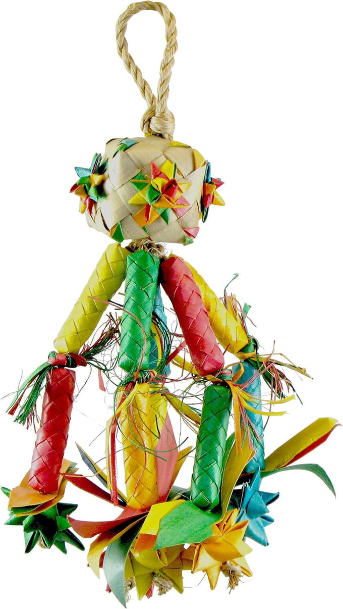 Planet Pleasures Firecracker Piñata Bird Toy, Small, Natural Stuffed Woven Palm Leaf Material, Chewing Surprises for Parrots