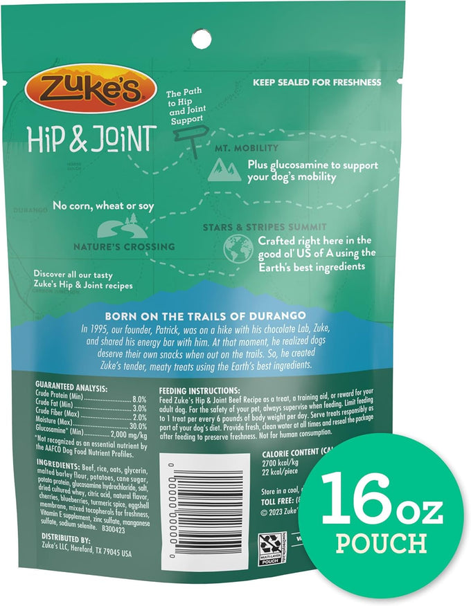 Zuke's Adult Dog Treats with Real Beef, 16 oz Resealable Pouch, No Corn, Wheat, or Soy