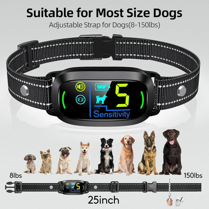 FAFAFROG Rechargeable Smart Bark Collar for Large Medium Small Dogs, 5 Adjustable Sensitivity Beep Vibration, Black