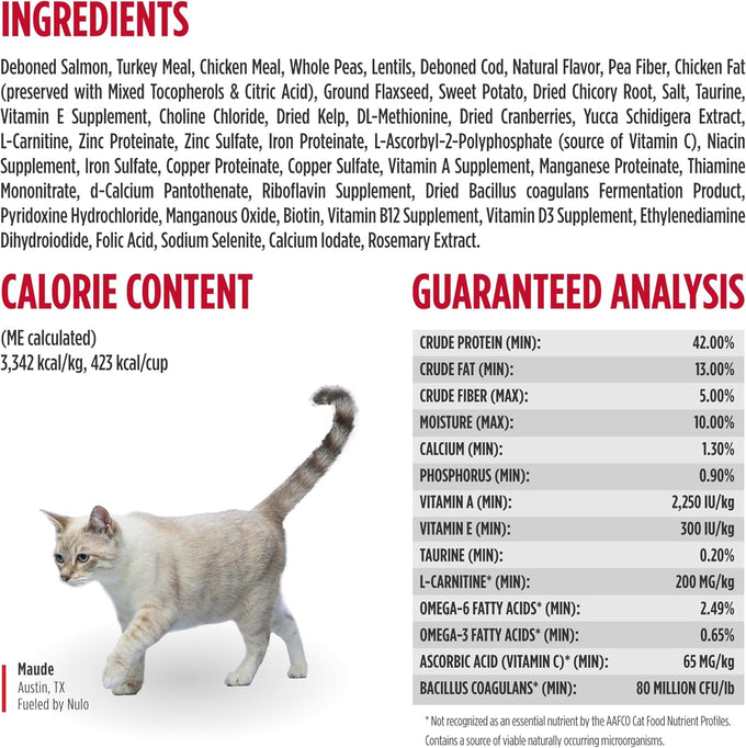 Nulo Freestyle Adult Trim Dry Cat Food - Salmon & Lentils, High Protein, Grain Free, Weight Management Kibble with Probiotics & L-Carnitine, 4lb Bag