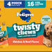 Pedigree twisty dog chews medium large 9.17 oz chicken beef flavor pack of 4 16 count