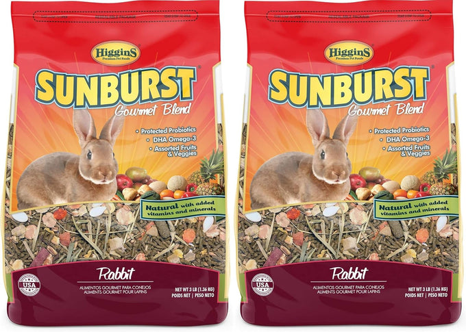Higgins 2 pack sunburst gourmet blend rabbit food, 3 pounds each, all life stages, small breeds