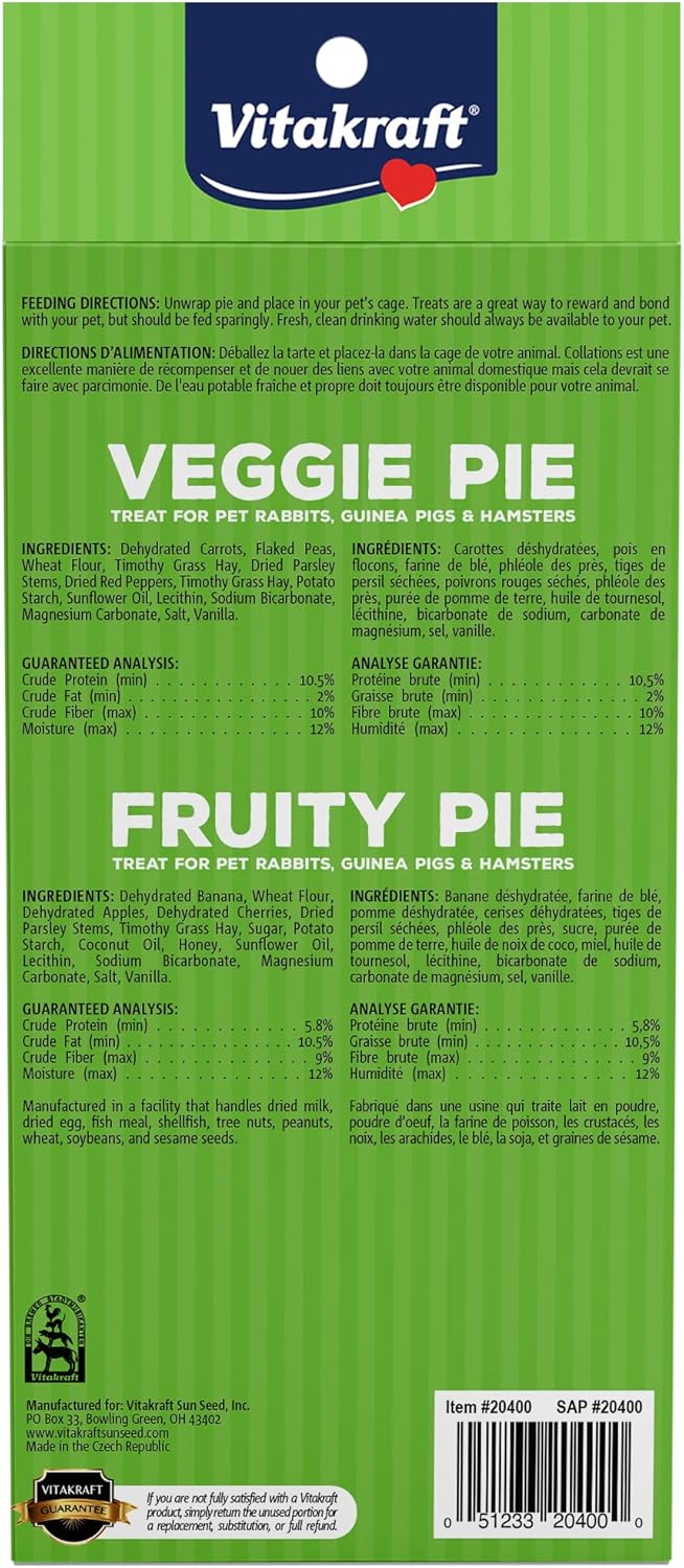 Vitakraft veggie and fruity pie treats for small pets, 2 pies, brown, 1.27 ounces, pack of 1