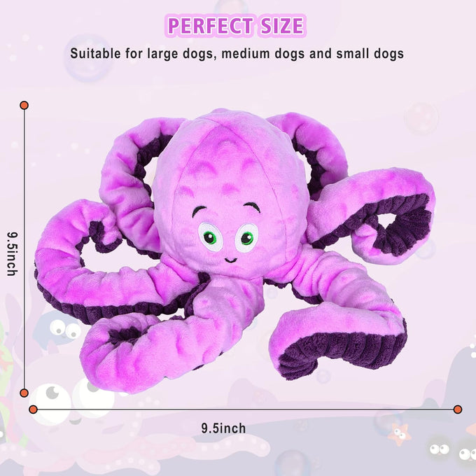 BuyPow Octopus Purple Dog Squeaky Toy - Large & Small Dog Toys for Puppy Teething, Soft Plush, Waterproof Squeaker, Fun Animal Toy
