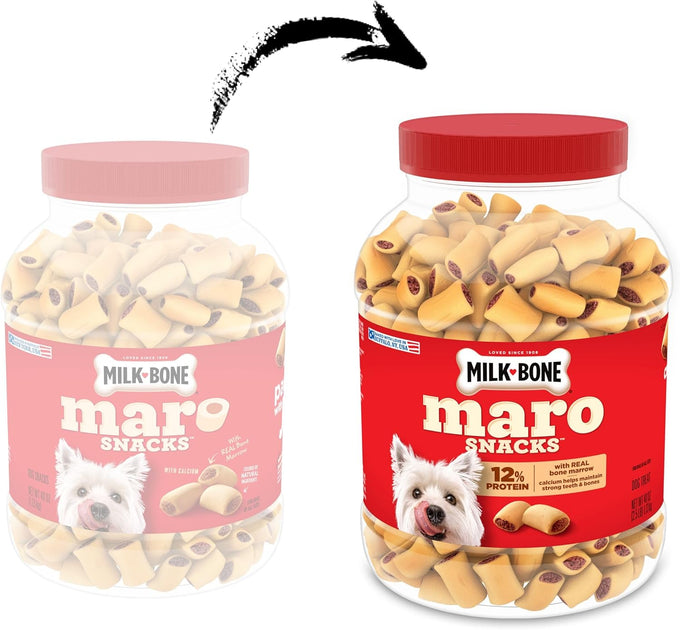 Milk-Bone MaroSnacks Small Dog Treats with Real Bone Marrow, 40 Oz Canister, Crunchy Outside, 10 Calories Each