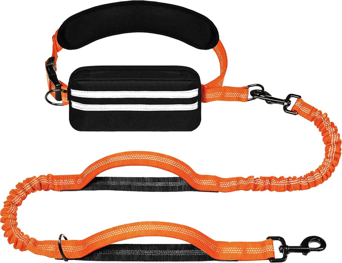 Lievuiken Hands Free Dog Leash with Zipper Pouch for Large Dogs, Adjustable Waist Belt, Black