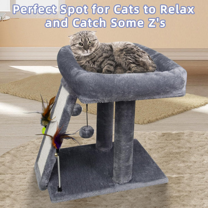 TWDEPART Cat Tree Tower with Grey Scratching Post for Indoor Cats, 16.93"L x 13"W x 17.7"H Climbing Tree