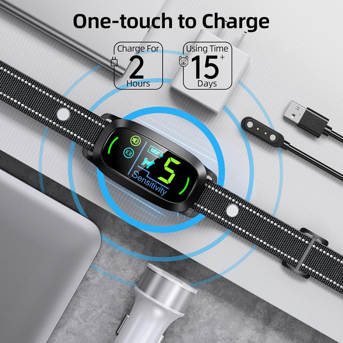 FAFAFROG Rechargeable Smart Bark Collar for Large Medium Small Dogs, 5 Adjustable Sensitivity Beep Vibration, Black