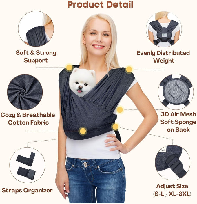 anccoplus charcoal black hands-free front facing small dog carrier with adjustable size
