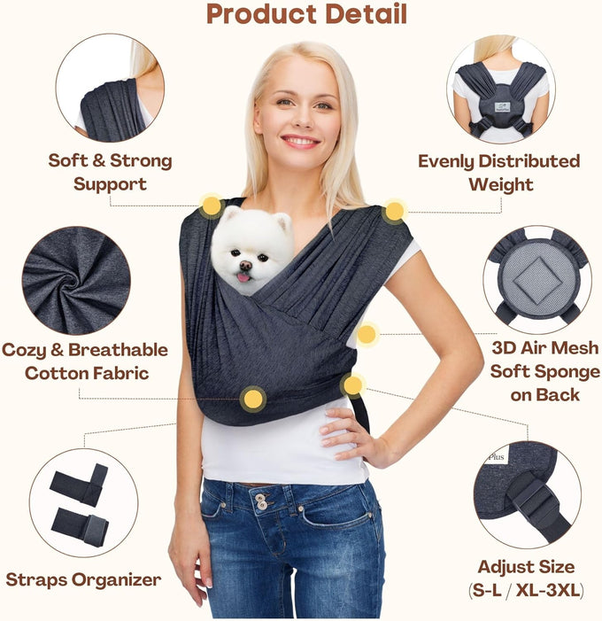 anccoplus charcoal black hands-free front facing small dog carrier with adjustable size