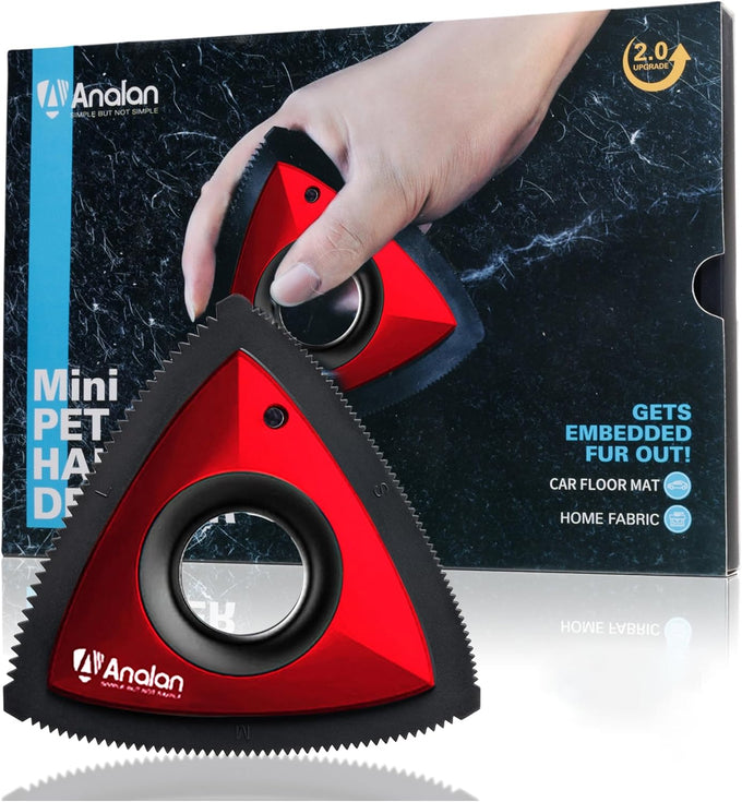 Analan Mini Triangle Pet Hair Remover for Car Detailing, Auto Interiors, Couch, and Furniture - Effectively Removes Dog & Cat Fur, Lint, and Carpet Debris in Jet Black