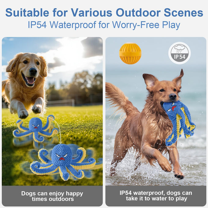 Blue Interactive Octopus Dog Toy, USB Rechargeable, Automatic Jumping, Not for Aggressive Chewers
