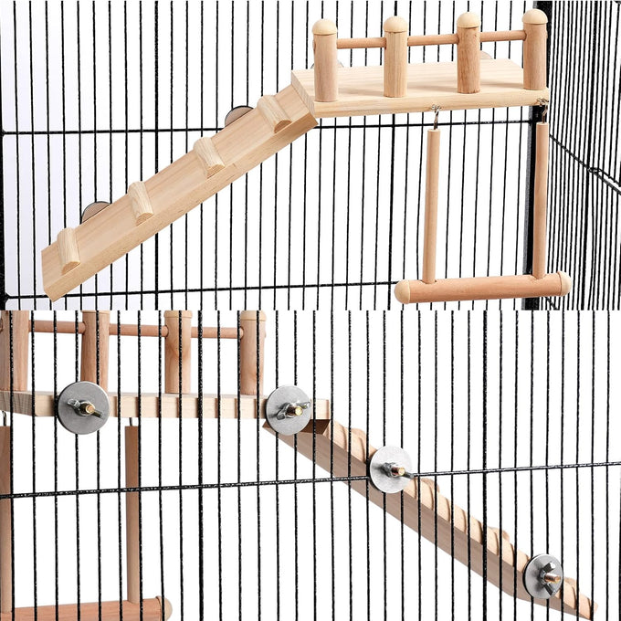 Wooden bird perches platform swing for small birds with climbing ladder, parakeet cage accessories