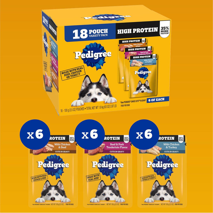 Pedigree High Protein Wet Dog Food Variety Pack, 18 Pouches