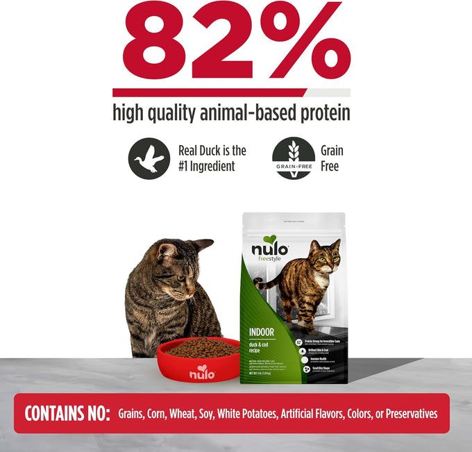 nulo freestyle dry cat food duck & cod high protein grain-free indoor formula 2lb bag