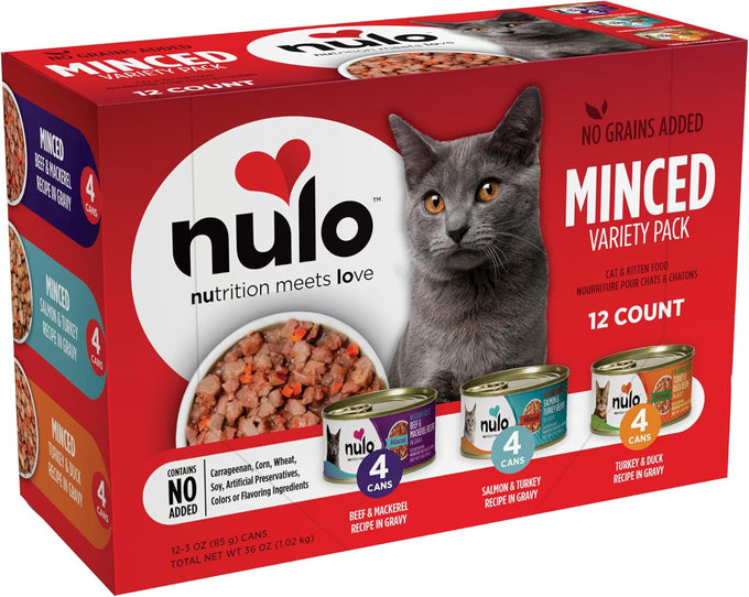 Nulo Variety Flavors Grain-Free Minced Wet Canned Cat Food, 3 Ounce (Pack of 12)