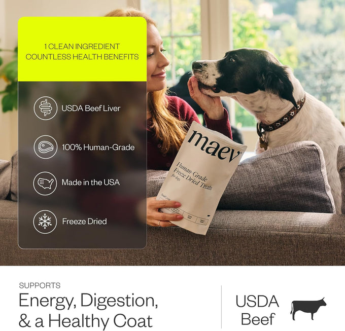 Maev 100% USDA Certified Single-Ingredient Freeze Dried Raw Beef Liver Dog Treats for Training & Sensitive Diets