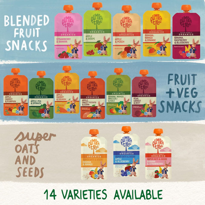 Peter Rabbit Organics 100% USDA Certified Organic 4 oz. Squeezable Snack Pouches Variety Pack of 18