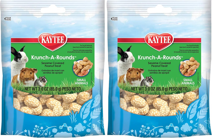 Kaytee Krunch-A-Rounds Sesame Covered Peanut Treat for small pets, 3 oz, crispy rice coating, sesame seeds