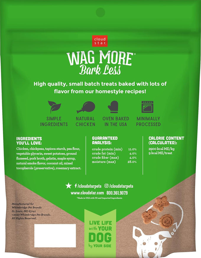 Cloud Star Wag More Bark Less Grain-Free Soft Chews Dog Treats with Natural Chicken & Sweet Potato, Oven-Baked in USA, 5 oz Pouch