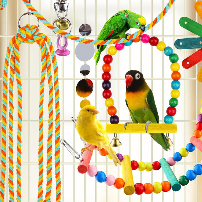 quozo 8pcs bird toys for parakeets colorful ladder hammock bird cage accessories parrot