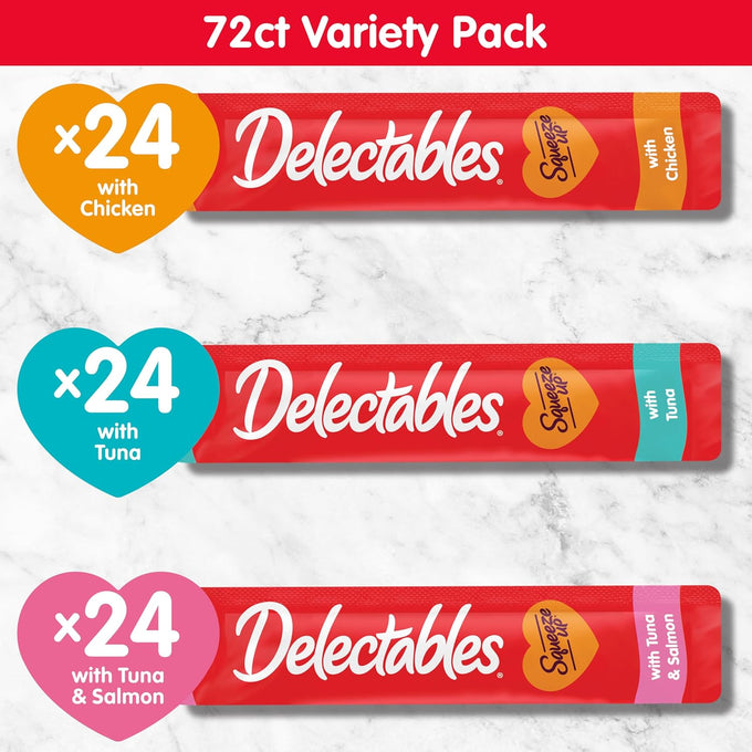 Delectables squeeze up variety pack 72 tubes grain free cat treats 0.5 oz each