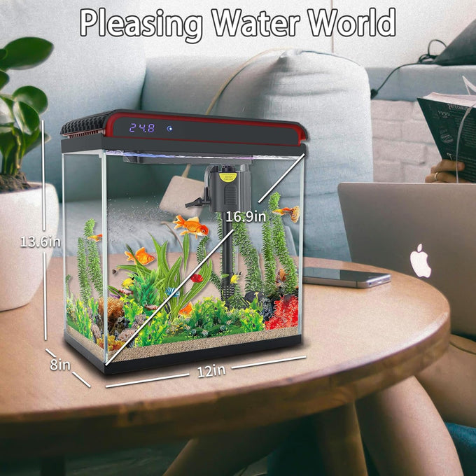 5-gallon glass aquarium starter kit for betta, shrimp, guppy, jellyfish, goldfish and beta with self-cleaning pump and 3-color light