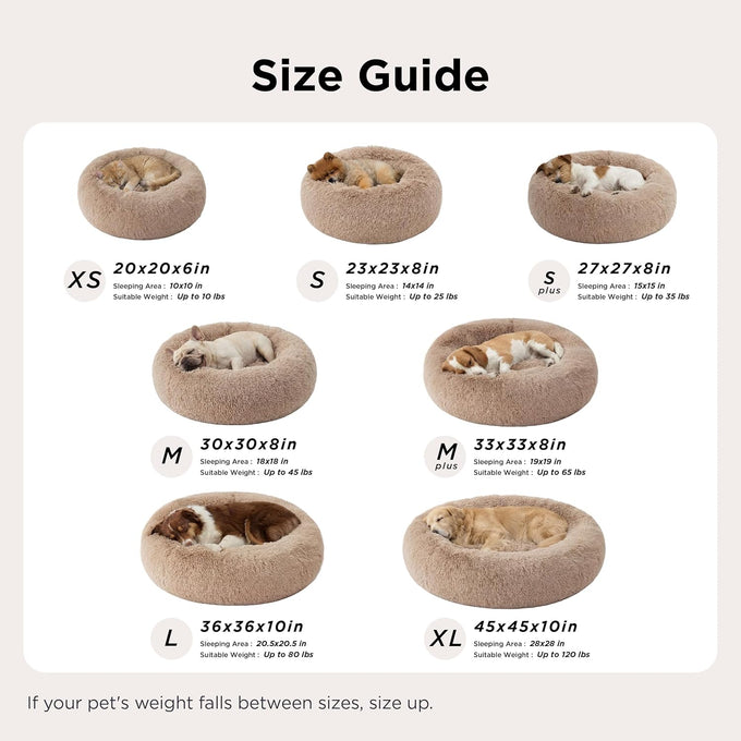 Bedsure Calming Dog Bed, 30-inch Donut Washable Medium Pet Bed, Faux Fur, Camel, 45 lbs
