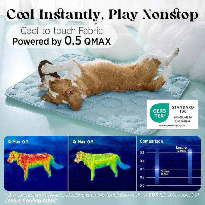 LE SURE extra large dog cooling mat for XL dogs, 44x30, breathable, thin, portable, washable, blue