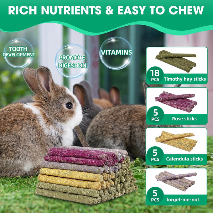 jorewood 33pcs rabbit chew sticks natural timothy grass molar teeth stick guinea pig toys