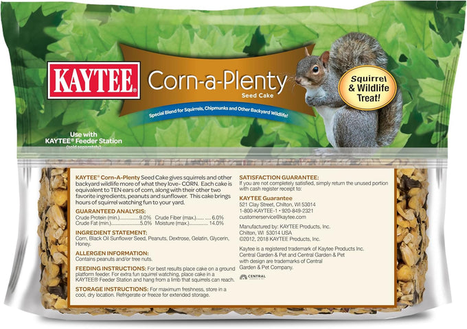 kaytee corn-a-plenty seed cake for wild squirrels, chipmunks, rabbits, and other backyard wildlife, 2.5 pounds