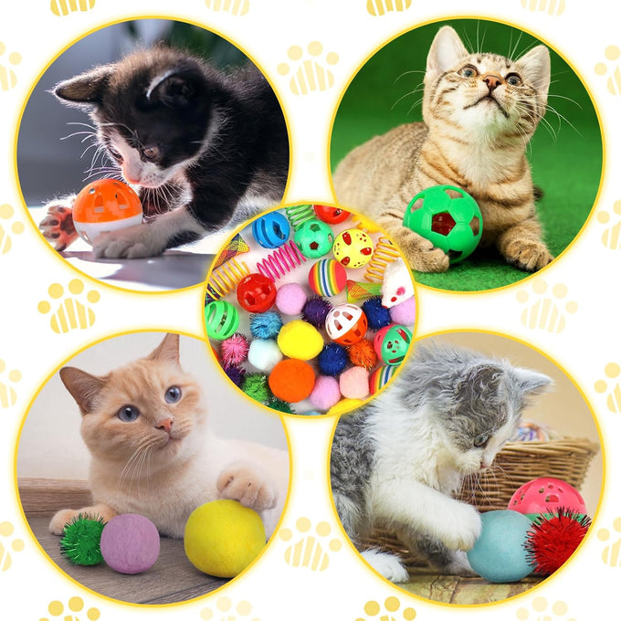 Quozuo 60pcs kitten toys, cat balls springs toy set with variety of cat ball toy, cat mouse toys, cat springs