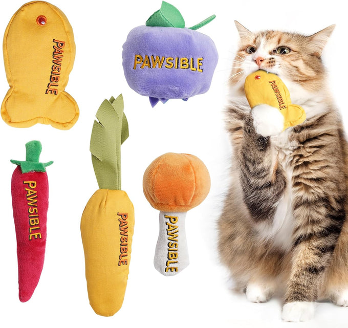 Pawsible 5-Pack Organic Catnip-Filled Cactus Cat Toys for Indoor Cats, Anxiety Relief, Teething & Chew Toys