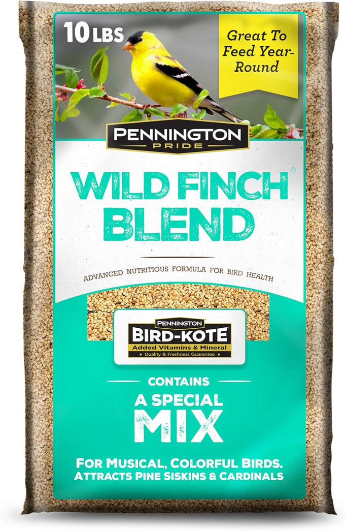 Pennington Pride Wild Finch Blend, 10-lb. Bag, Year-Round Wild Bird Seed for Outdoor Feeders, Attracts Musical Songbirds