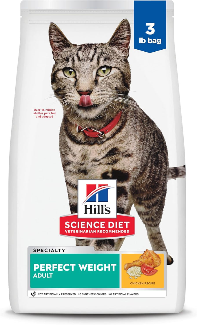 Hills Science Diet Adult Perfect Weight Dry Cat Food, Chicken, 3Lb Bag, Made In USA