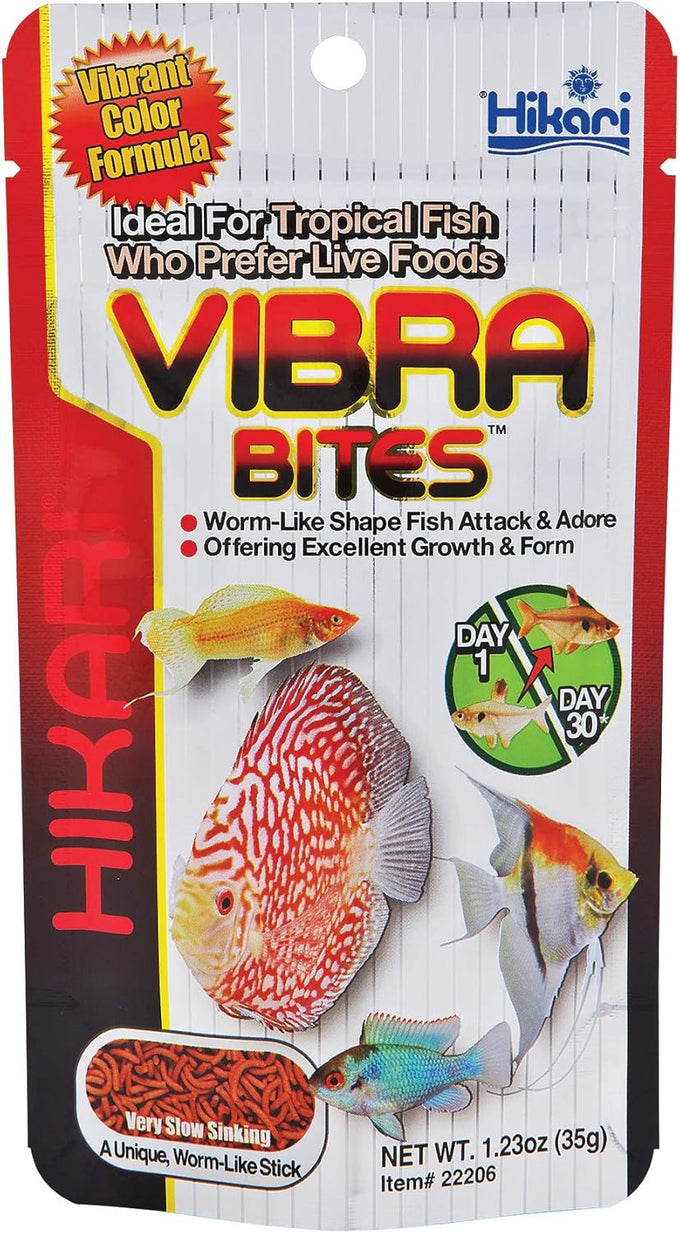 Hikari vibra bites tropical fish food, 1.23 oz, with mealworms, live food alternative