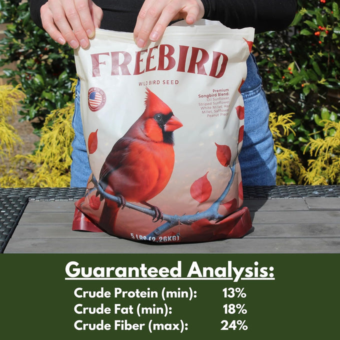 Freebird Wild Bird Seed for Outside Feeders - Premium Songbird Blend for Cardinals, Finches, and Colorful Birds - 5lb Bag