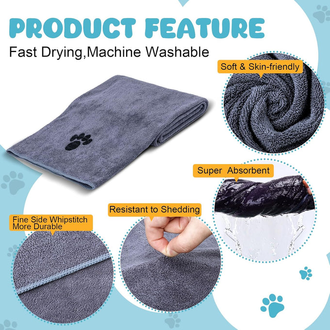 WOUSEDO 40'' x 23.6'' Microfiber Dog Towels 2-Pack Grey