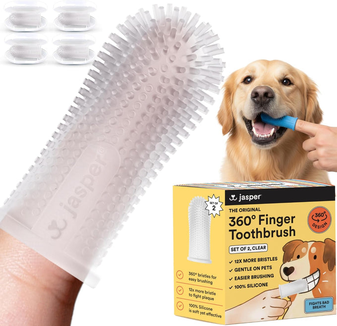 Jasper 360 Dog Tooth Brushing Kit, Finger Toothbrush, 2-Pack Blue for Small & Large Pets