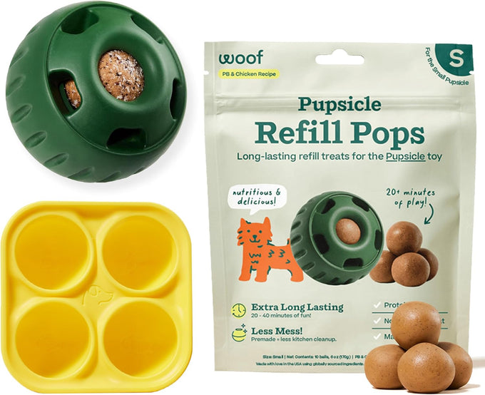 woof starter pack interactive dog ball toy for xl pups 75+ lbs chicken-flavored healthy dog treats