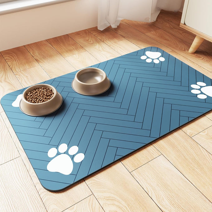 Absorbent Pet Feeding Mat with Waterproof Backing for Food and Water Bowls - 20"x12" Striped Dark Gray