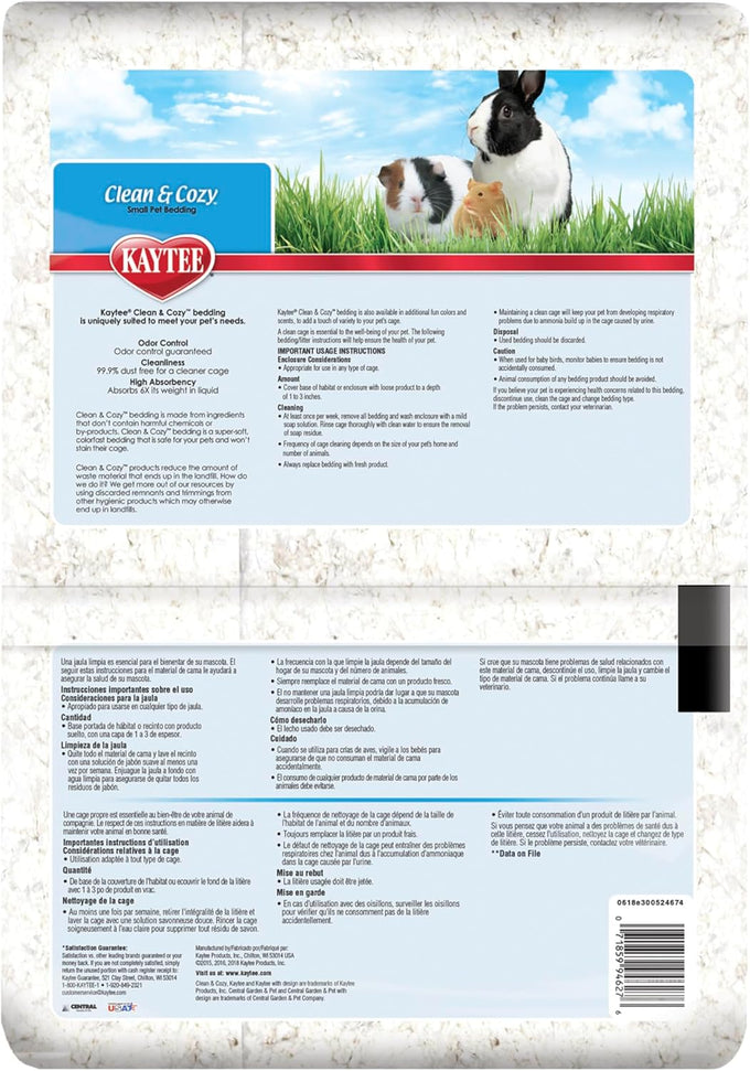 Kaytee Clean & Cozy White Paper Bedding for Small Animals, 49.2 Liters, Fragrance-Free, Dust-Free