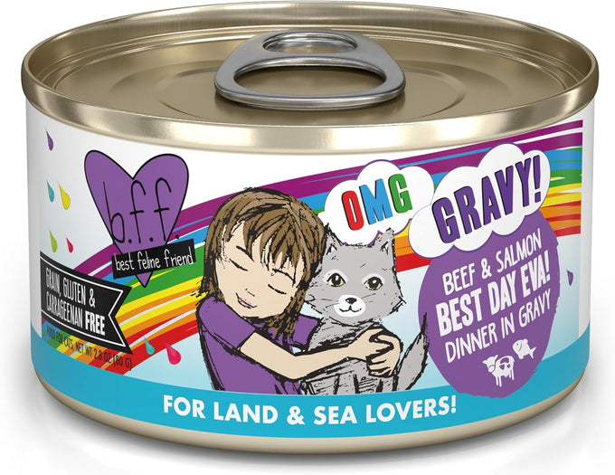 Weruva B.F.F. cat food, 2.8oz cans, pack of 12, grain-free, gluten-free, beef & salmon in gravy