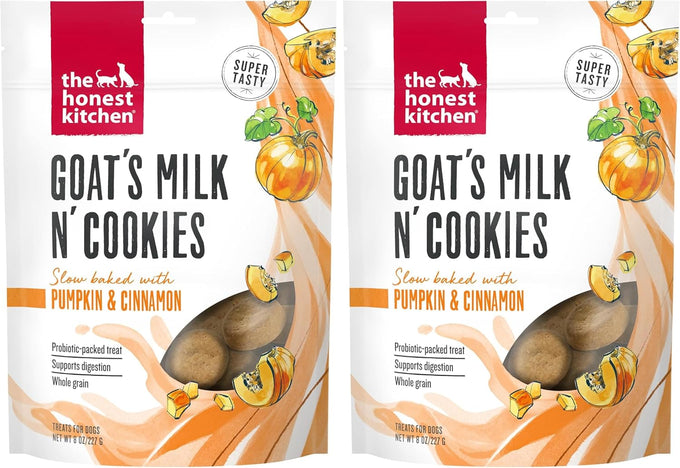 The Honest Kitchen Human Grade Dog Treats, Goat's Milk N' Cookies with Probiotics, Slow Baked with Blueberries & Vanilla, 8 oz Bag for All Ages & Sizes.