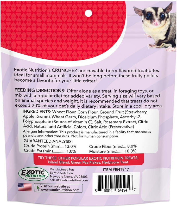 Crunchez Berry Blend 2.5oz Sugar Glider, Hamster, Chinchilla Treat Bites Crunchy Fruit Flavor