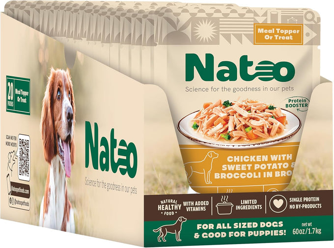 Nattoo chicken sweet potato broccoli dog treat topper for picky eaters and puppies 3 oz case of 20