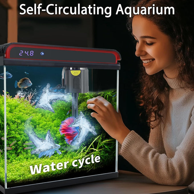 5-gallon glass aquarium starter kit for betta, shrimp, guppy, jellyfish, goldfish and beta with self-cleaning pump and 3-color light