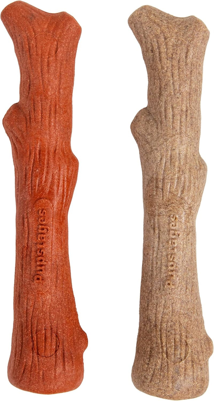Pupstages Real-Wood Blend Dog Chew Toy for Moderate Chewers, 2-Pack, Medium, 7.5" (Natural & Hemp Flavors)